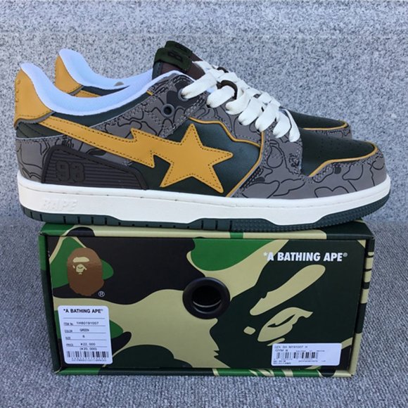 A Bathing Ape Bape SK8 Sta Grey Mustard Yellow Sneakers